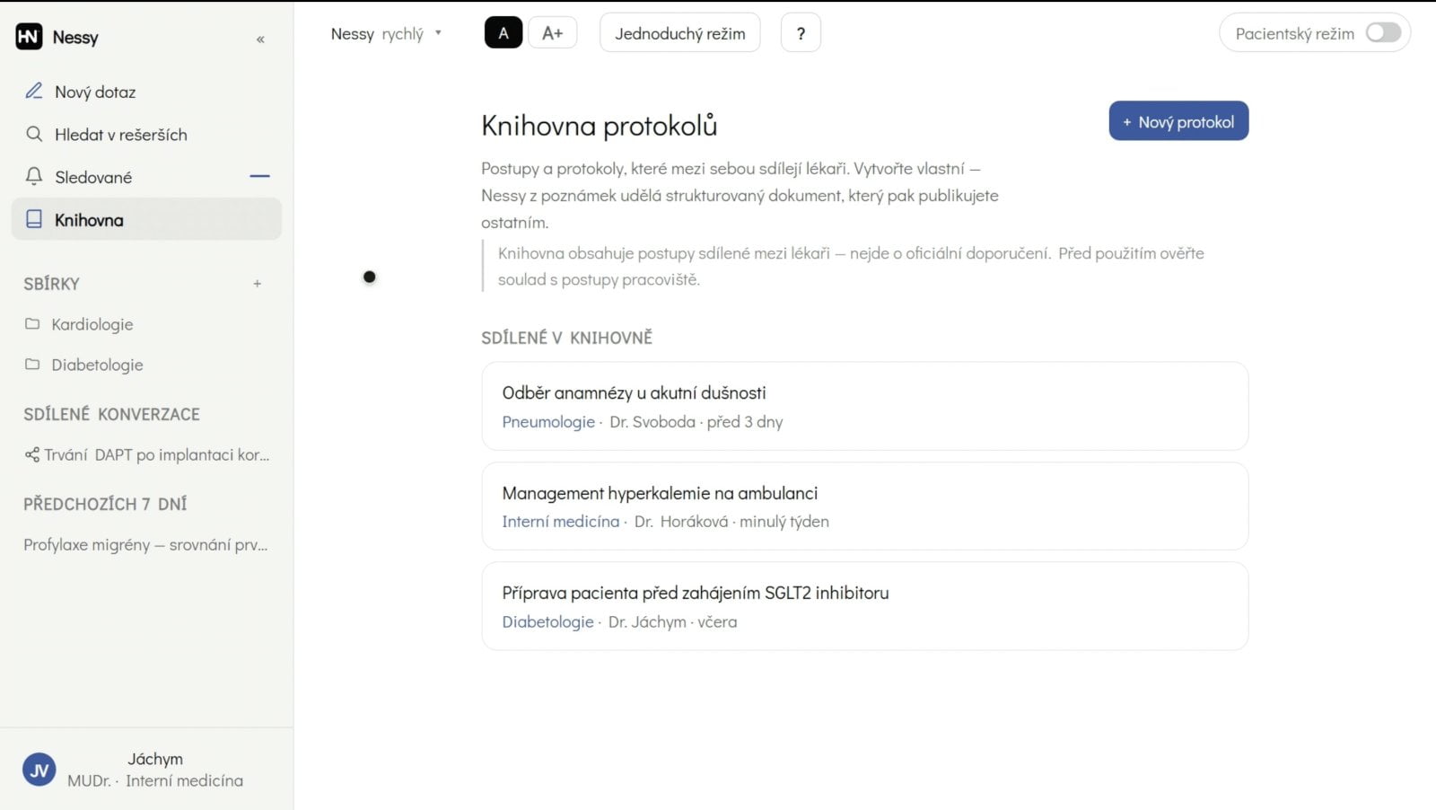 Ukázka rozhraní Nessesity - knihovna protokolů