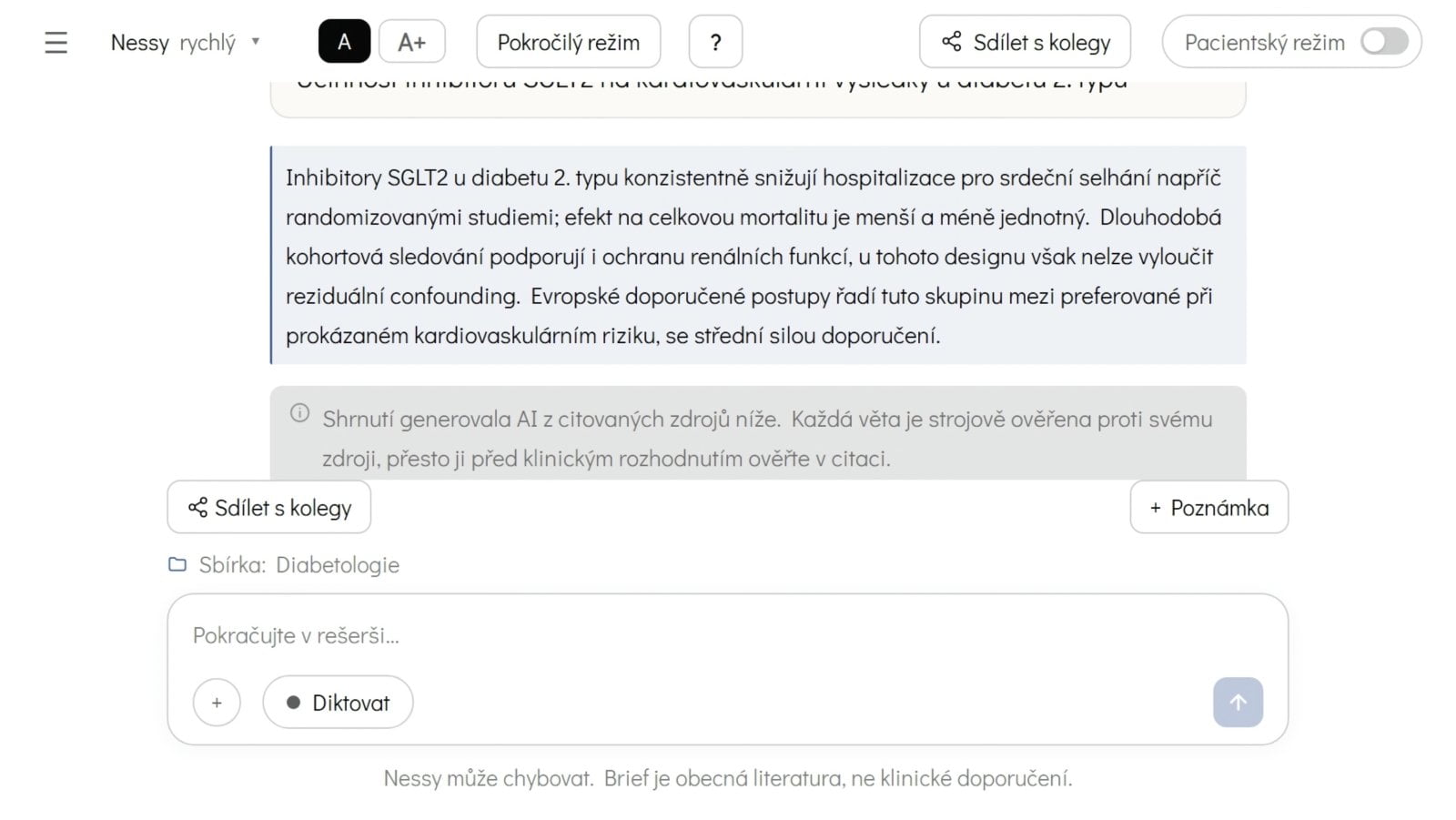 Ukázka rozhraní Nessesity - odpověď