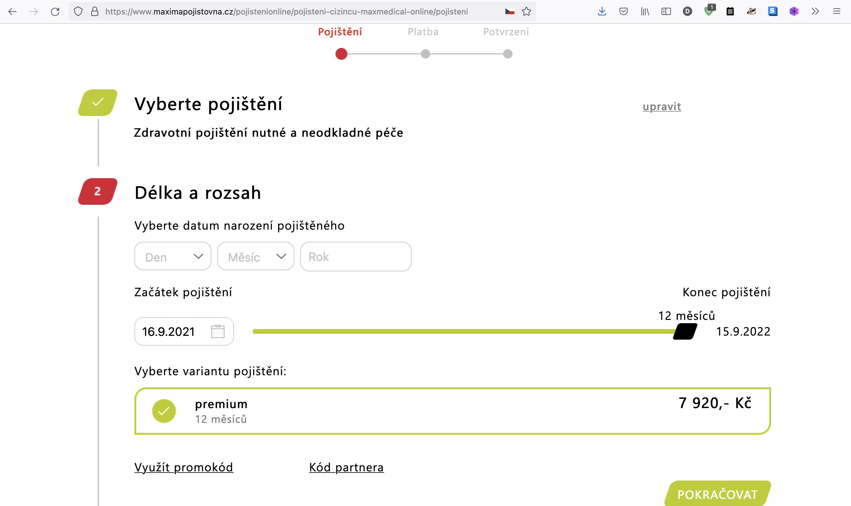 MAXIMA pojišťovna. Online pojištění ciziců (16. 9. 2021)
