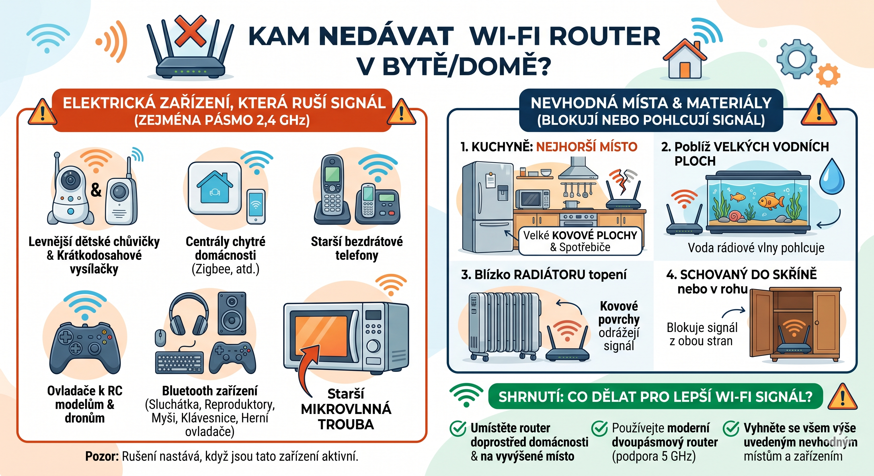 Příklady, kam neumisťovat router v domě či bytě