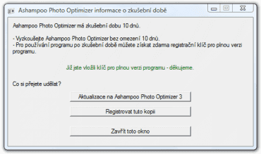 <p>Informace o licenci a možnost registrace či zakoupení produktu</p>