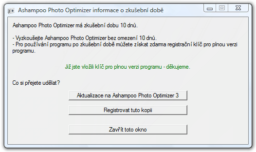 <p>Informace o licenci a možnost registrace či zakoupení produktu</p>