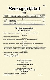 První stránka norimberských zákonů z roku 1935 (Wikipedie)