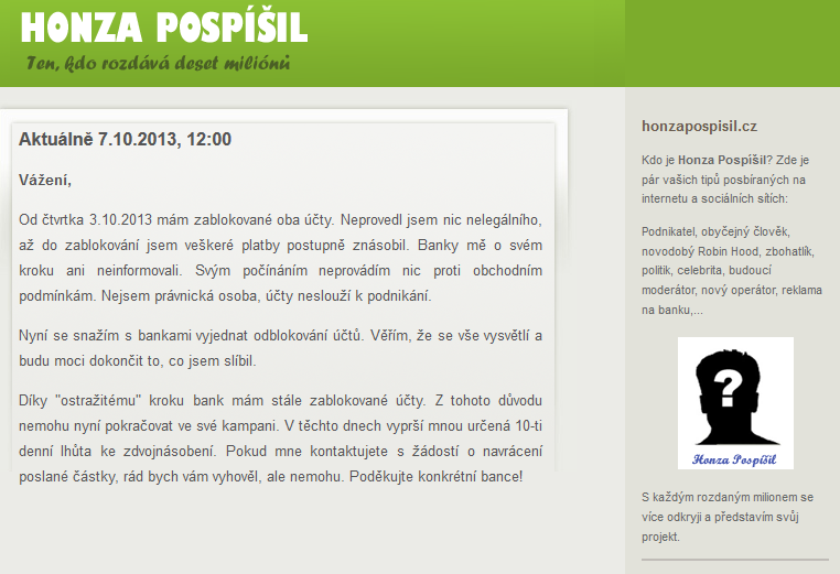 Původní webové stránky www.honzapospisil.cz