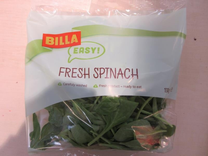 BILLA, Havlíčkův Brod: BILLA FRESH SPINACH - v potravině byla prokázána přítomnost patogenního mikroorganismu Salmonella, který způsobuje onemocnění salmonelózu