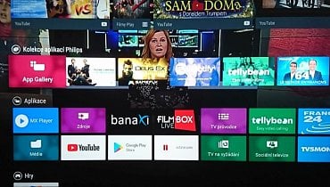 Philips 49PUS7502 s Android TV – nabídka na tlačítku Home bez Voyo.