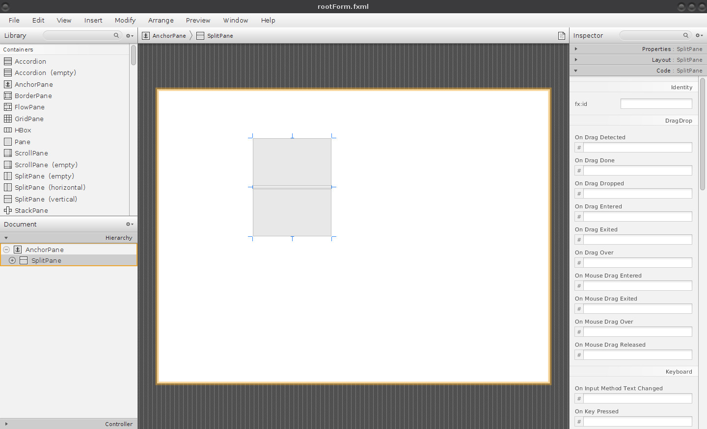 Kořenový widget formuláře, základní rozdělení