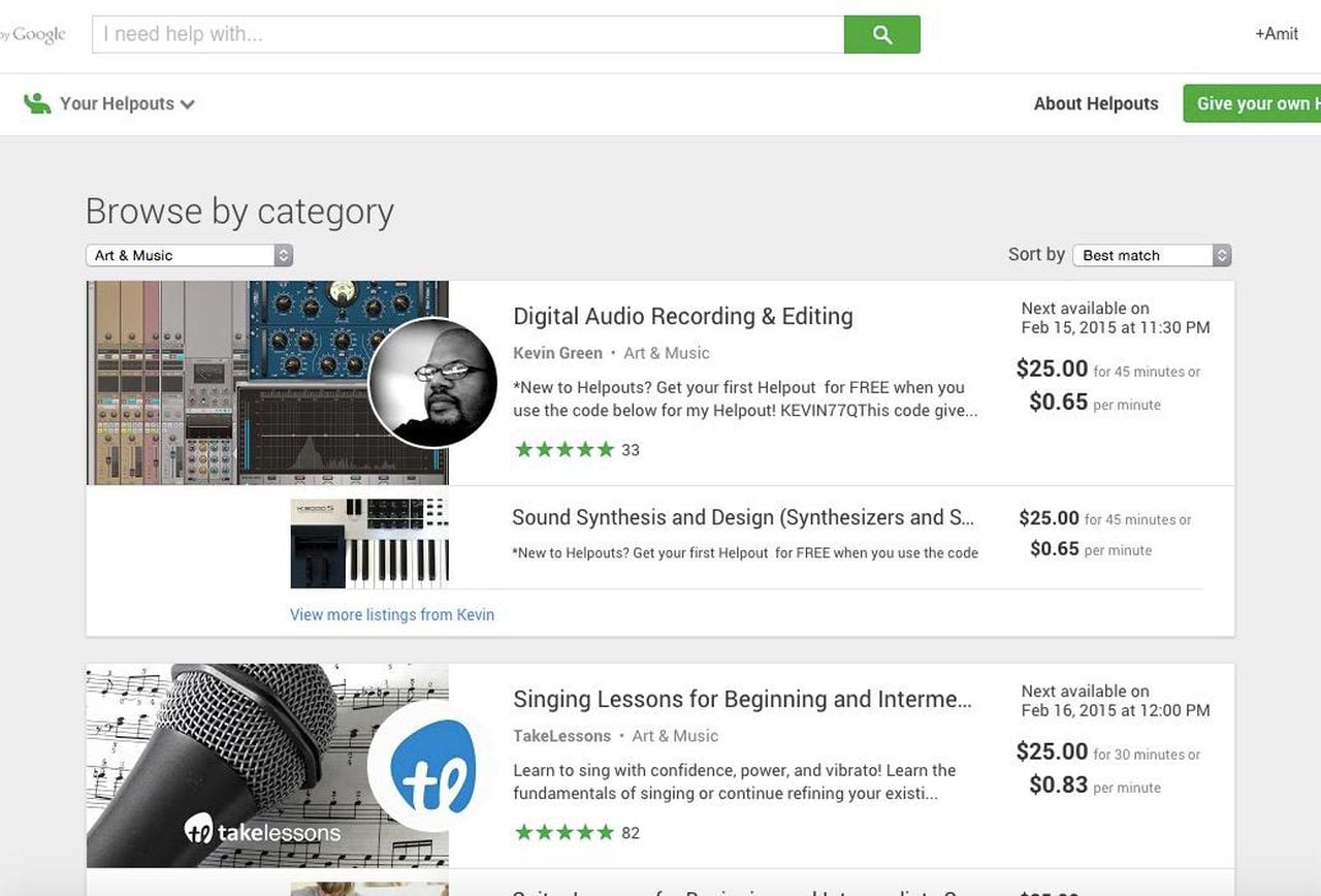 Služba Helpouts byla spuštěna v roce 2013 a umožňovala pomocí živého videa pomáhat ostatním uživatelům s jejich problémy. Nerostla ale podle očekávání, proto byla v roce 2015 ukončena.