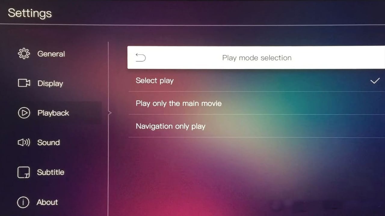 Egreat A10 -Menu nastavení – nastavení přehrávání