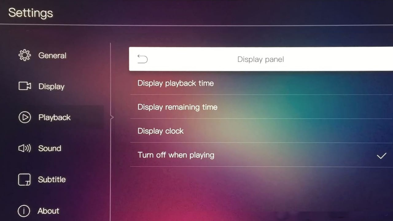 Egreat A10 -Menu nastavení – nastavení přehrávání