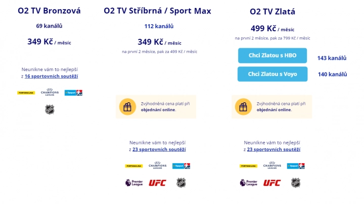 Základní tarify O2 TV