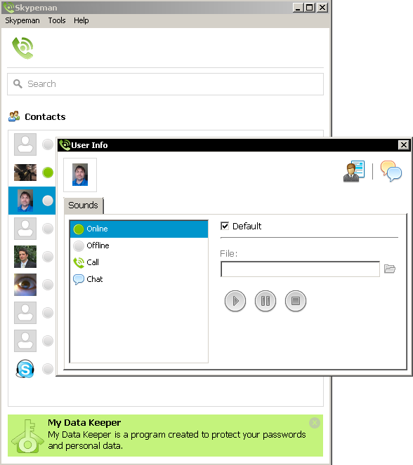Pomocí Skypeman můžete mít u každého kontaktu jinou vyzváněcí melodii