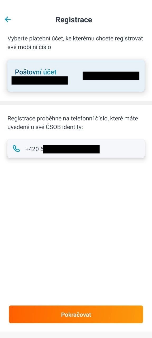 Registrace čísla pro platbu na kontakt v aplikaci ČSOB Smart od ČSOB. (14. 11. 2023)
