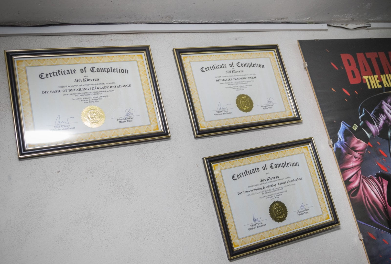 Certifikáty Jiřího Klovrzy z Tepování Praha