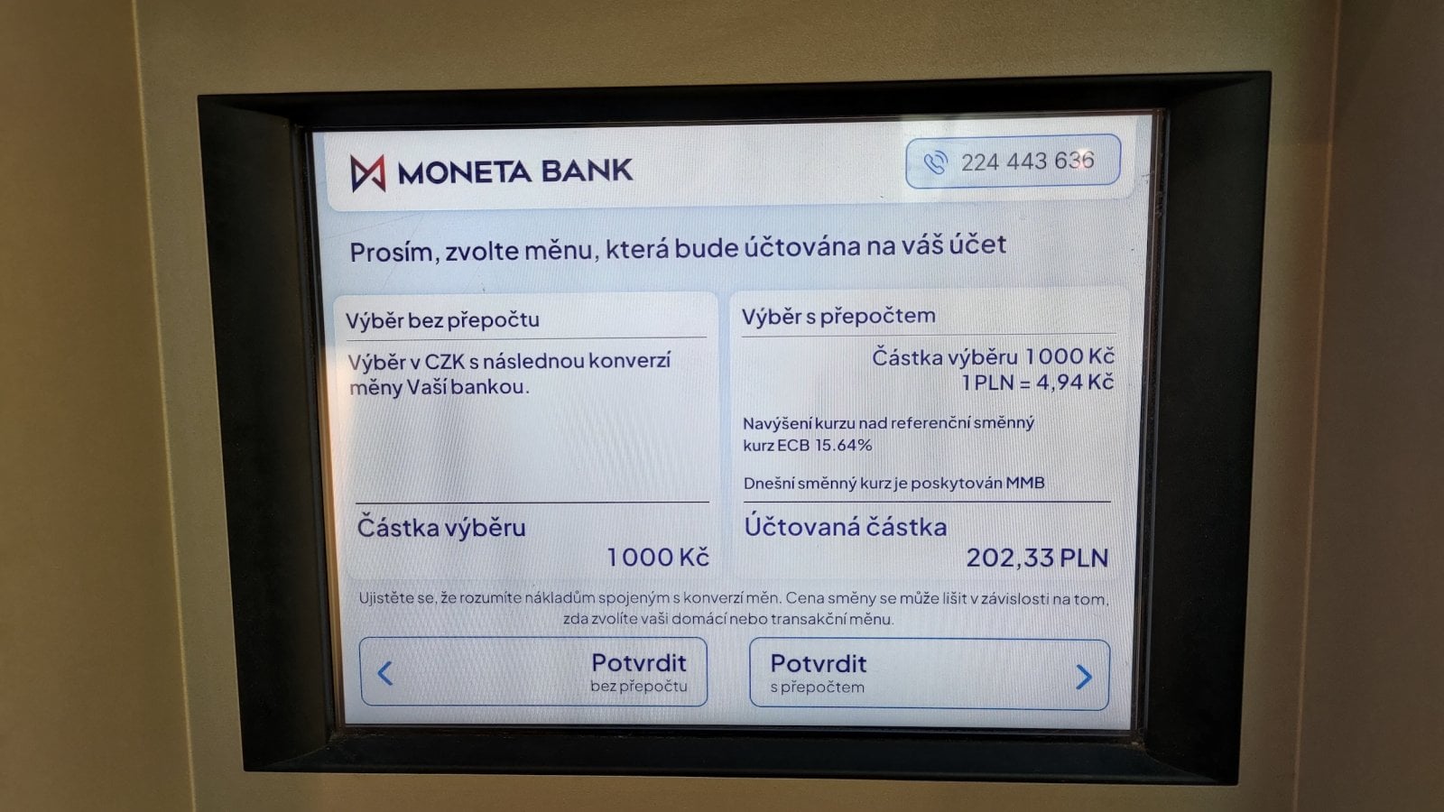 ATM MONETA Bank v obchodním centru Palladium, náměstí Republiky 1079/1a, Praha 1 (01. 04. 2026)