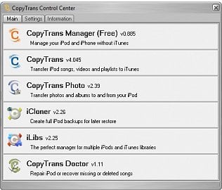 <p>V Control Center si můžete vybrat i jinou aplikaci od tvůrců CopyTrans Manager </p>