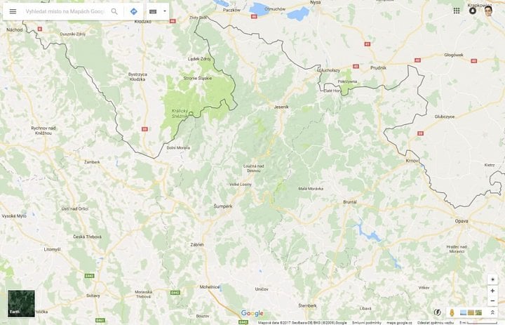 Stejné místo na standardní mapě