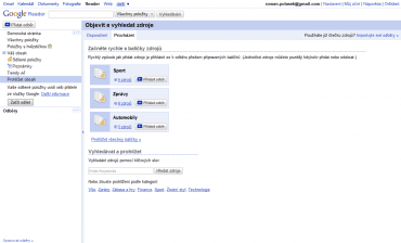 <p>Touto stranou uvítá Google Reader každého nového návštěvníka</p>