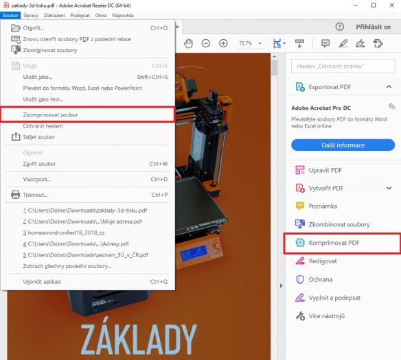 Zmenšení PDF souboru v Adobe Acrobar Pro