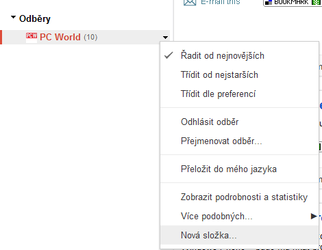 google reader - nova slozka