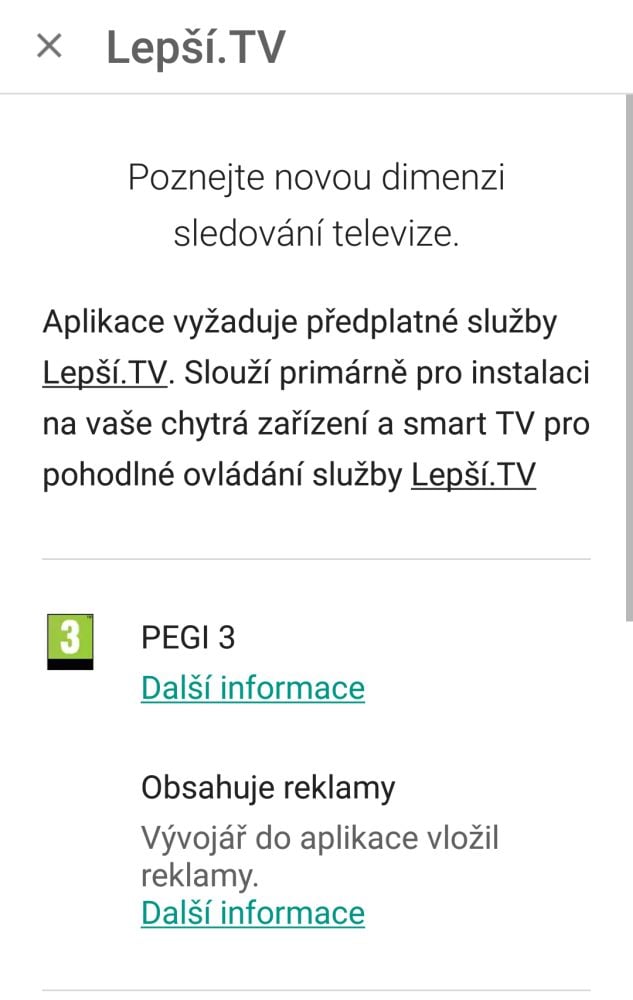 Lepší.TV v Google Store (mobil) - únor 2017