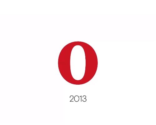 V roce 2013 jsme se Opera vrátila opět k 2D. Tohle logo je tomu úplně prvnímu nejpodobnější.