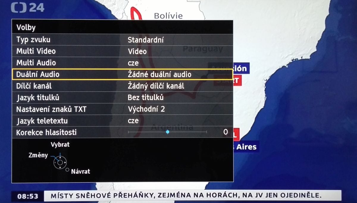 Menu po kliknutí na volbu Možnosti AV.