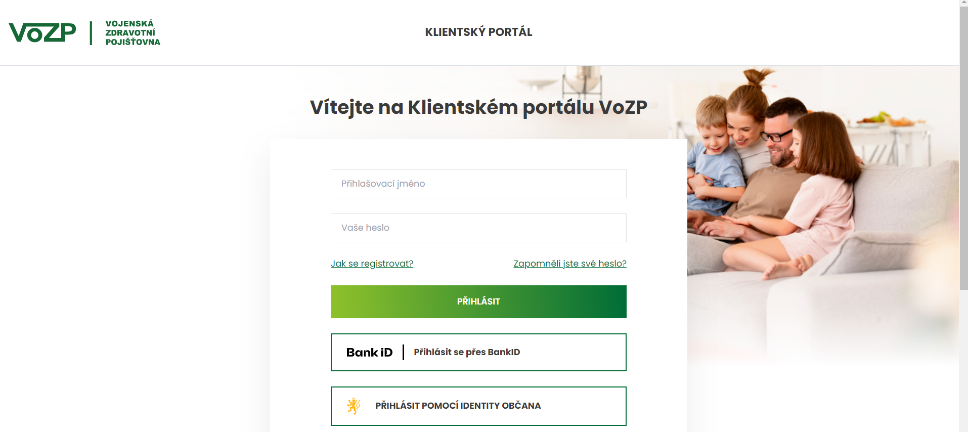 Přihlášení do Klientského portálu VoZP