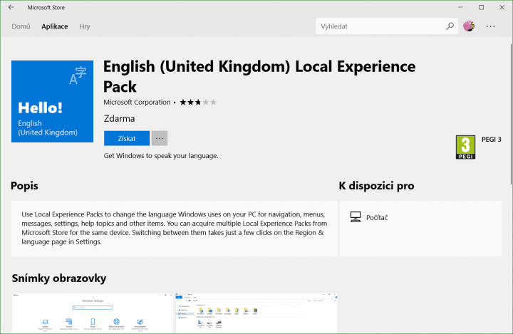 Jazykové balíčky najdete ve Storu