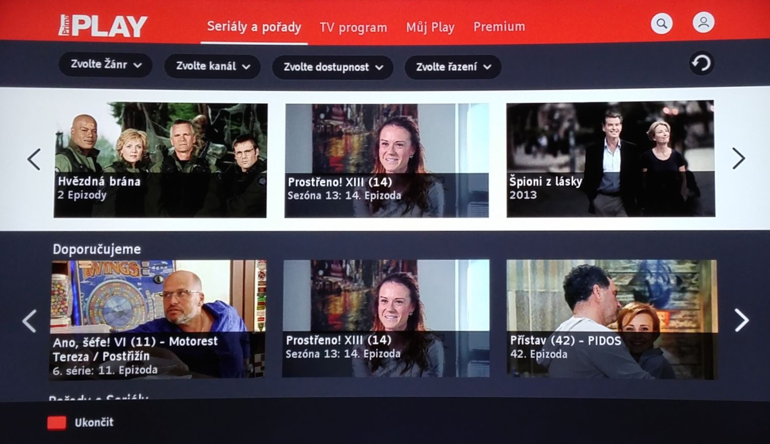 Část s videotékou Prima Play. Jak vidíte, dostanete se odsud i jinam...
