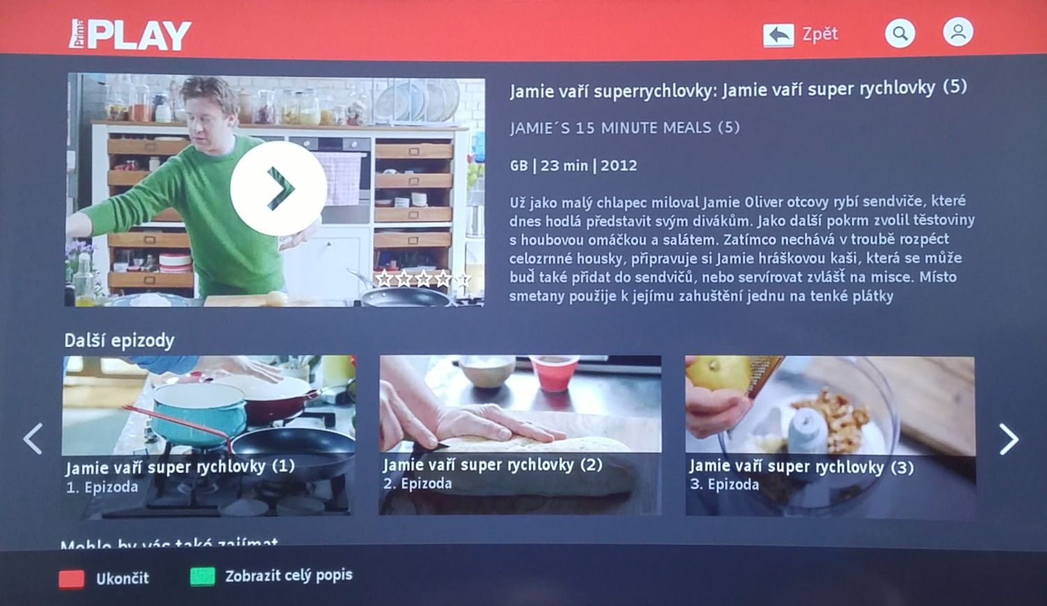 Popis k pořadu dostupný přes část EPG. Vše je zřejmě společné s Prima Play.