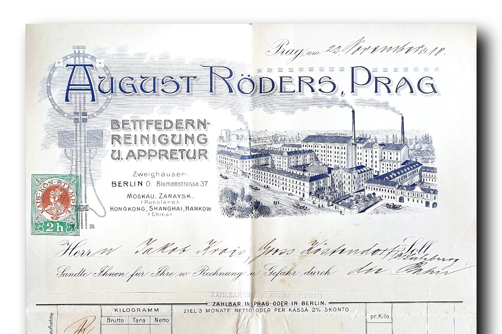 Strojírny Augusta Röderse. V určité době bylo módou dávat si na faktury kresbu továrních budov, které konkrétní společnosti patřily.