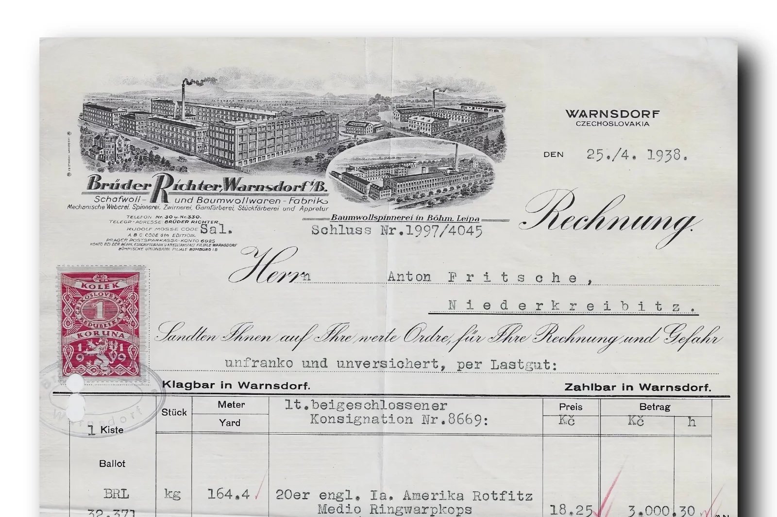 Továrna na vlněné a bavlněné zboží bratří Richterových z Varnsdorfu.