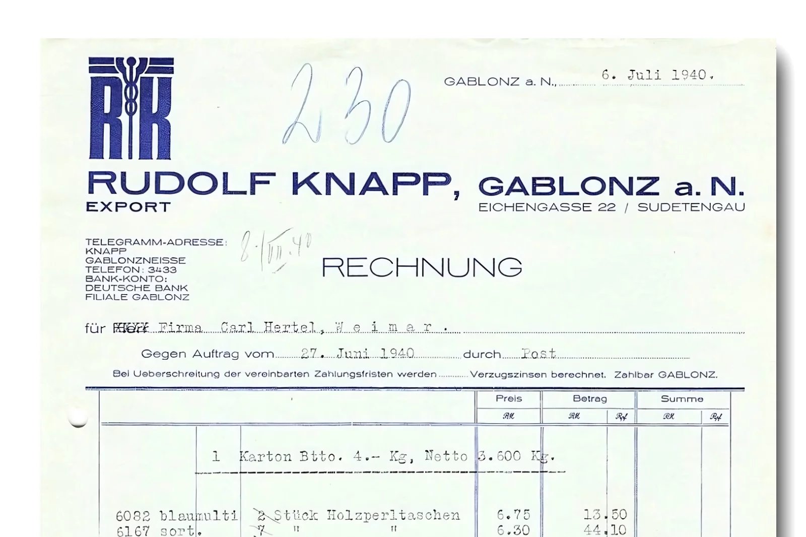 Ve 30. a 40. letech už měly faktury minimalističtější vzhled.