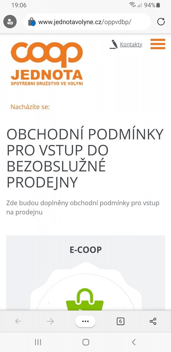 Bezobslužný obchod COOP Strakonice - aplikace Contio