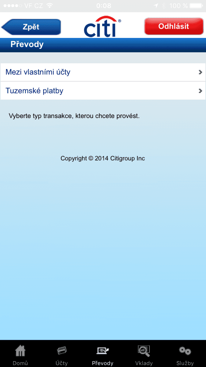 Mobilní aplikace pro iOS. Příkaz k úhradě.