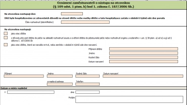 Doporučený vzor žádosti zaměstnavateli o dávku otcovskou (ČSSZ)
