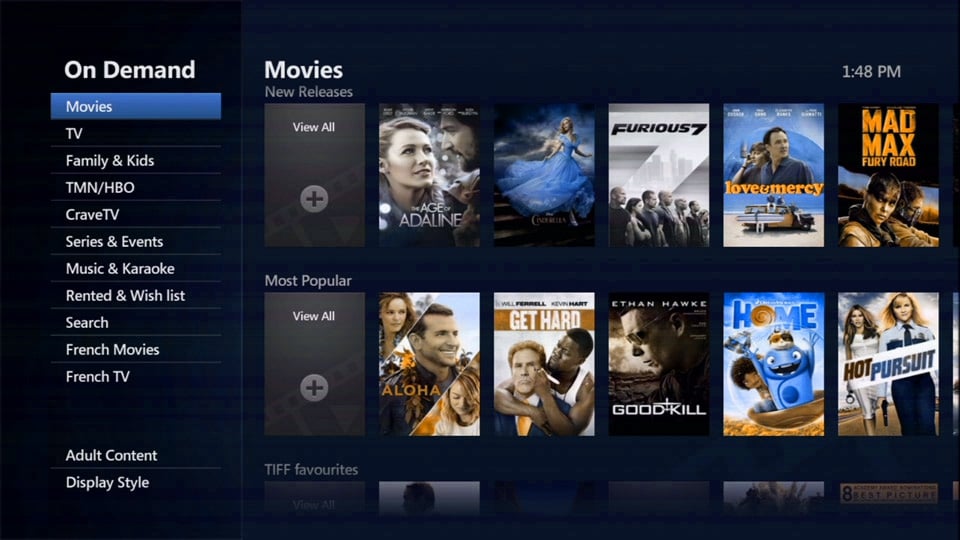Hlavní menu služby Bell Fibe