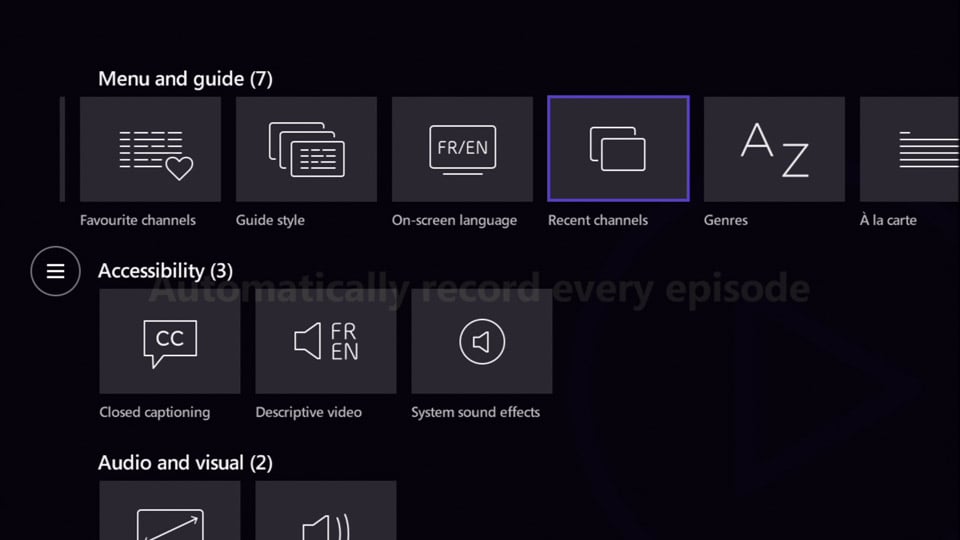 Hlavní menu služby Bell Fibe