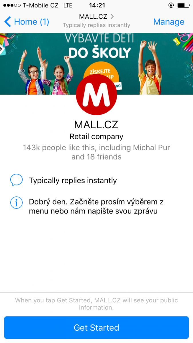Mall.cz a jeho chatbot EVA pro Facebook Messenger