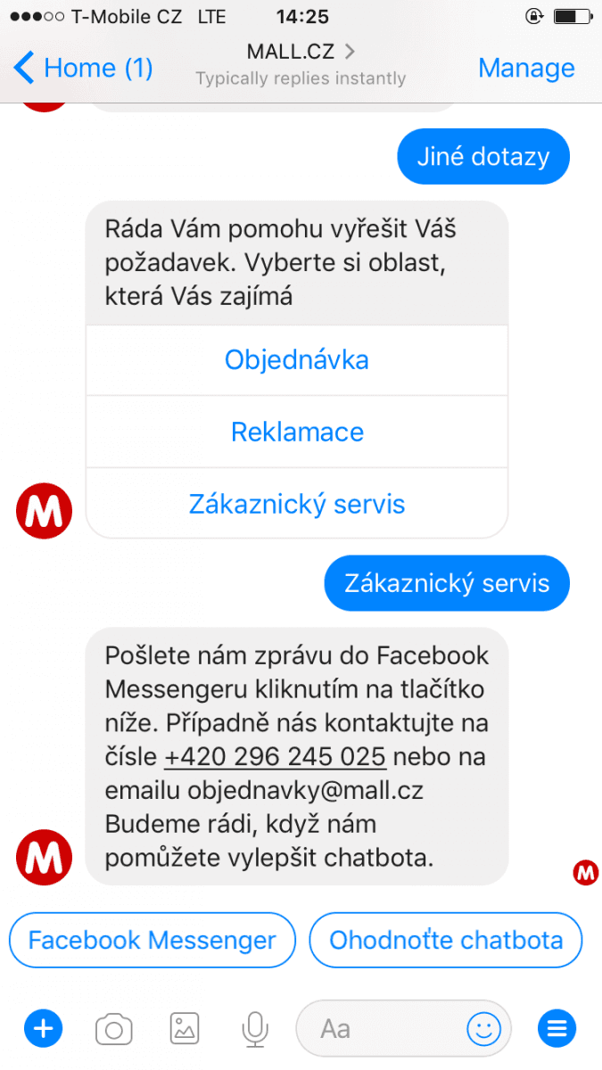 Mall.cz a jeho chatbot EVA pro Facebook Messenger