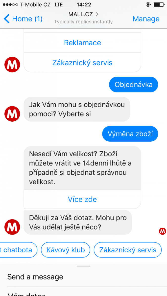 Mall.cz a jeho chatbot EVA pro Facebook Messenger