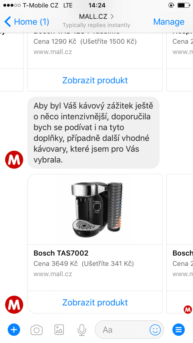 Mall.cz a jeho chatbot EVA pro Facebook Messenger