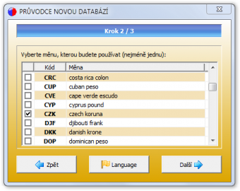 Průvodce pro vytvoření nové databáze