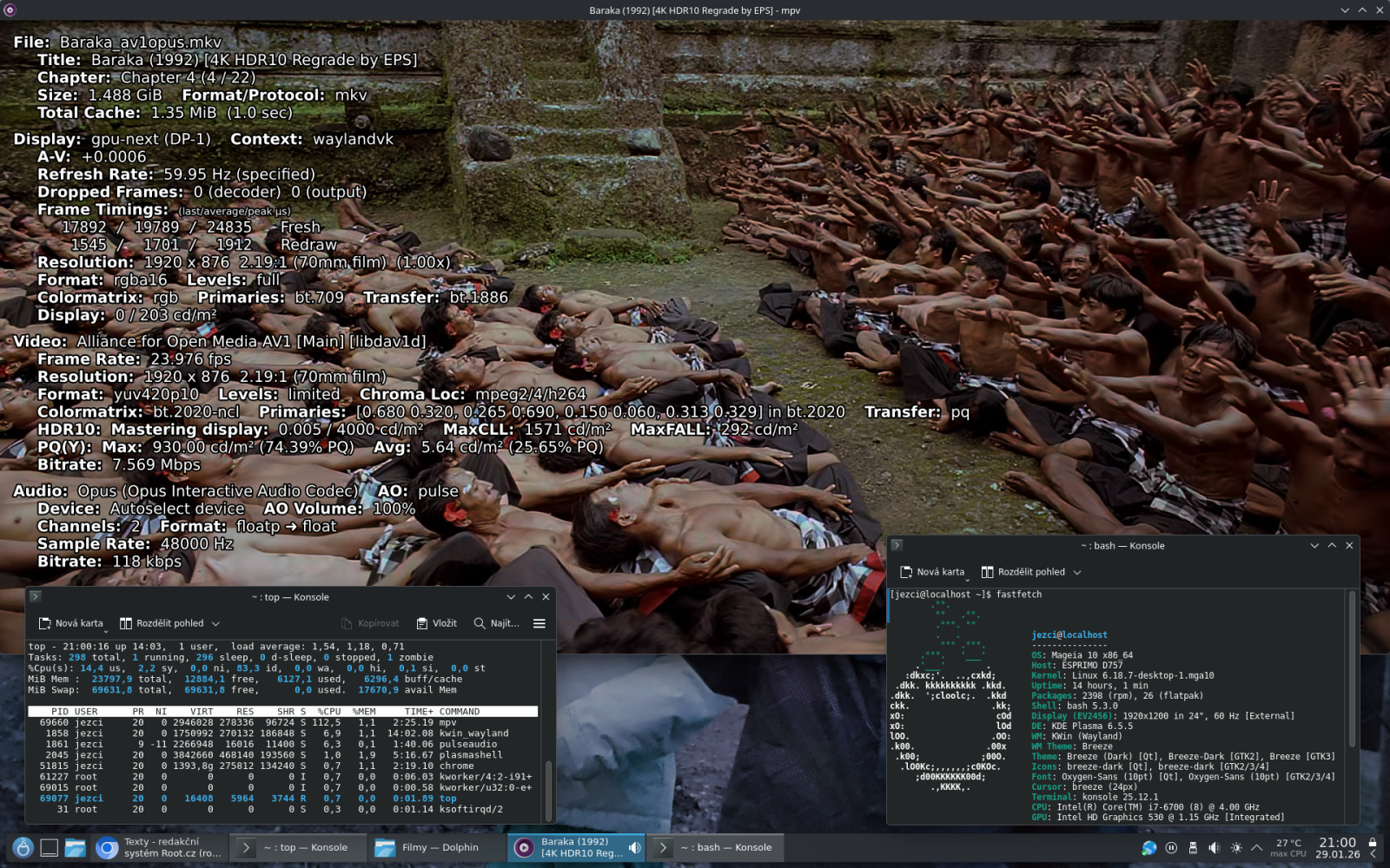 Core i7-6700 a běžící FullHD AV1 video