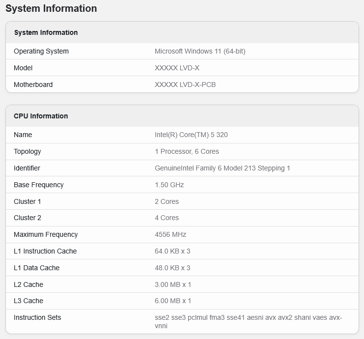 Intel Core 5 320 Wildcat Lake v Geekbench