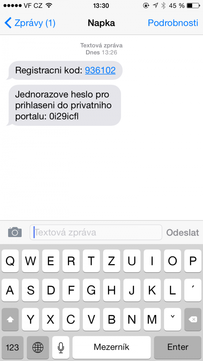 Pomocí SMS se přihlásíte do webové administrace Napky.