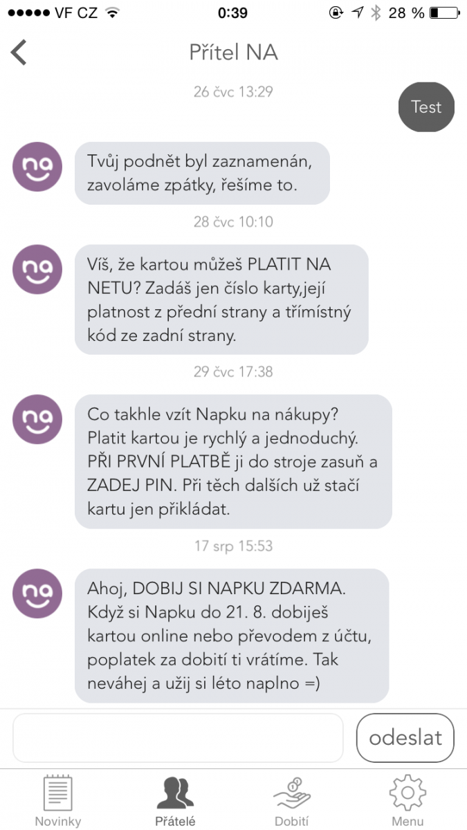 Systémové informační zprávy od Napky.
