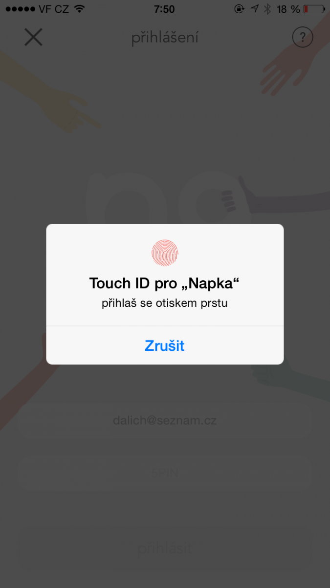 Pro přihlášení můžete použít i otisk prstu u mobilu, který to podporuje.