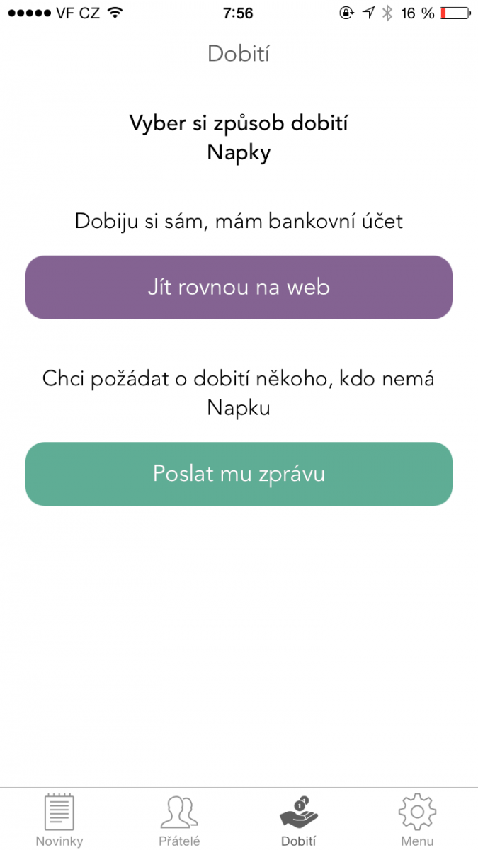 Dobít Napku lze i přímo z prostředí aplikace.